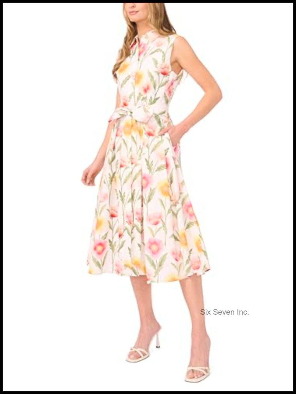 Sleeveless Collared Midi Dress Cotton Tailored Work Dress